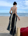 Abstract Print Backless Vacation Dress