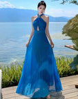 Blue Halter Maxi Dress