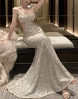 VERV sparkling silver cutout evening gown