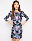 Purple Printed Back Cut Out Short Dress