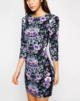 Purple Printed Back Cut Out Short Dress