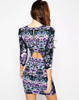 Purple Printed Back Cut Out Short Dress
