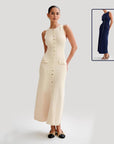 VERV Beige sleeveless knit maxi dress with buttons
