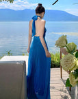 Blue Halter Maxi Dress