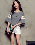 VERV Flouncy Sleeve Chequered Top