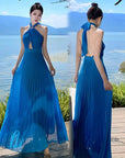 Blue Halter Maxi Dress
