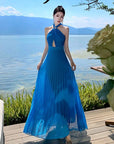 Blue Halter Maxi Dress
