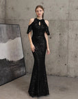 Sequin Cold Shoulder Maxi Gown