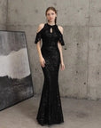 Sequin Cold Shoulder Maxi Gown