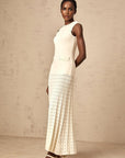 VERV Sondra Beige Beaded Knit Pleated Maxi Dress