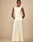 VERV Sondra Beige Knit Pleated Maxi Dress