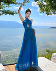 Blue Halter Maxi Dress