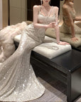 VERV sparkling silver cutout evening sequin gown