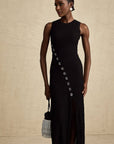 Sandro Black knit dress with button details with Slip dress for lining