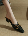 CD Gold Buckled Black Mule Heels