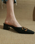 CD Gold Buckled Black Mule Heels