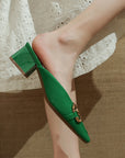 CD Gold Buckled Green Mule Heels