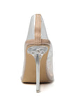 Nude pointed-toe stiletto heels with clear transparent side panels and clear heel
