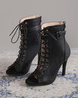VERV Black Matte Lace Up High Heel Boots