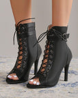 VERV Black Matte Lace Up High Heel Boots