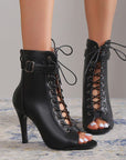 VERV Black Matte Lace Up High Heel Boots