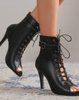 VERV Black Matte Lace Up High Heel Boots