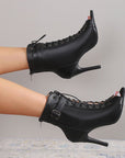 VERV Black Matte Lace Up High Heel Boots