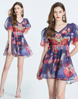 Floral Printed Gauze Mini Dress With Slip