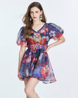 Floral Printed Gauze Mini Dress With Slip