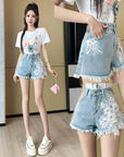 Flower Patchwork Denim Shorts