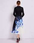 knit Blouse and Pleated Floral Printed Skirt