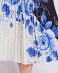 knit Blouse and Pleated Floral Printed Skirt