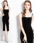 Elora Velvet Slit Corset Dress