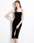 Elora Velvet Slit Corset Dress