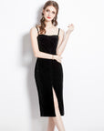 Elora Velvet Slit Corset Dress