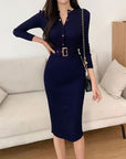 VERV Blue Knit Bodycon Midi Dress with belt