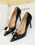 VERV Black metallic high-heeled shoes with pointed toes and buckles