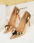 VERV Champagne metallic high-heeled shoes with pointed toes and buckles