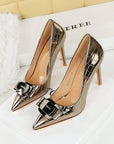 VERV Gray metallic high-heeled shoes with pointed toes and buckles