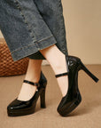 Black High Heeled Buckled Mary Jane Shoes