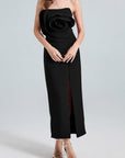 Daphne Rose Detail Strapless Slit Midi Dress