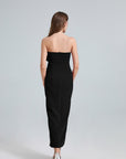 Daphne Rose Detail Strapless Slit Midi Dress