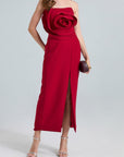 Daphne Rose Detail Strapless Slit Midi Dress