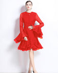 Trumpet Sleeves Short Ruffles Dress