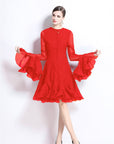 Trumpet Sleeves Short Ruffles Dress