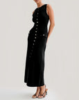 VERV Sandro Black sleeveless knit maxi dress with buttons