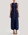 VERV Sandro Blue sleeveless knit maxi dress with buttons