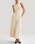 VERV Sandro Beige sleeveless knit maxi dress with buttons