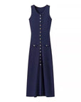 VERV Sandro Blue sleeveless knit maxi dress with buttons