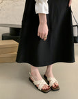 Beige Criss Cross Slingback Flats